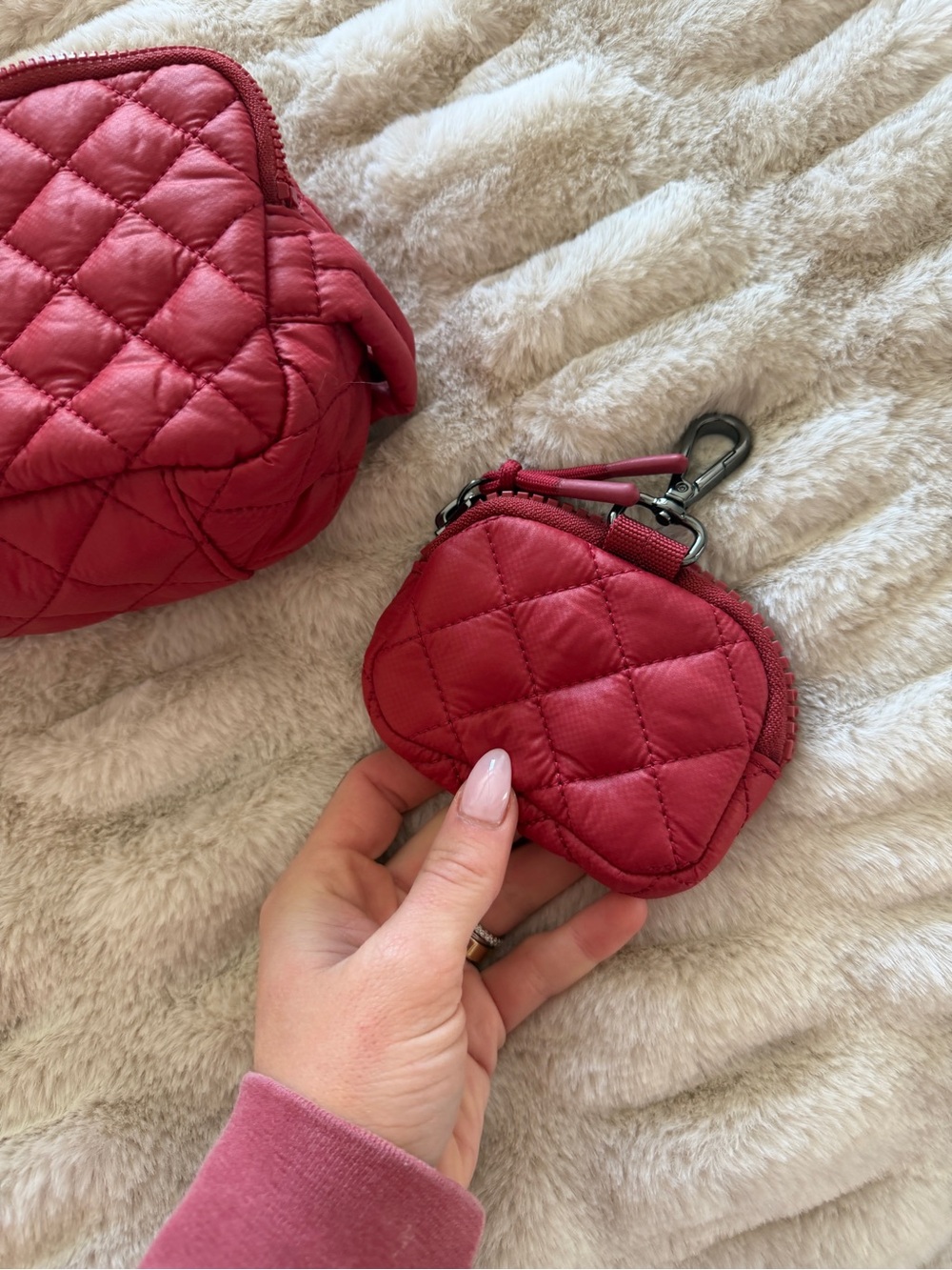 MZ Wallace Quilted Red Cosmetic Pouch with Matching Coin Key Case - Picture 5 of 5